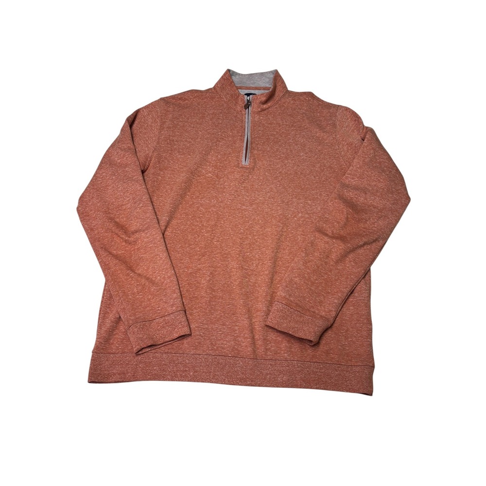 Johnnie-O Mens Large Quarter Zip Pullover Heather Burnt Orange Cotton Blend L
